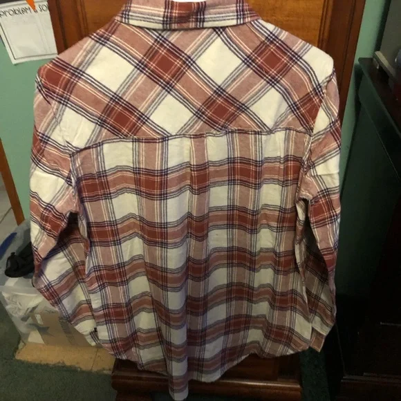 NWT Gap Birch Dana Plaid Button Up I Pocket Shirt Striped - Picture 4 of 5